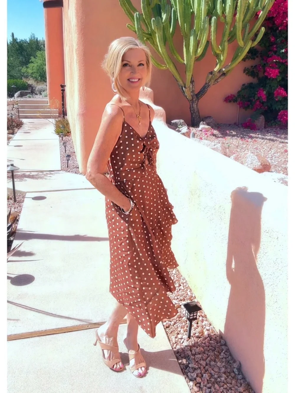 NWT Polka Dot Tie-Front Brown Sundress-S - Picture 5 of 16